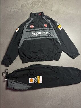 Supreme Black & Gray Logo Racing Track Jacket and Pants